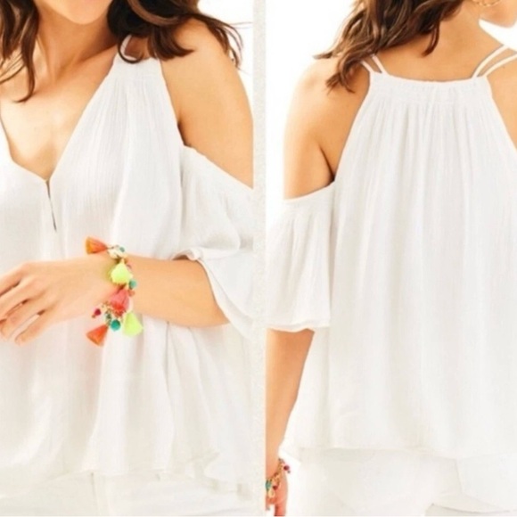 Lilly Pulitzer Cold Shoulder Blouse Sz M - Picture 2 of 9